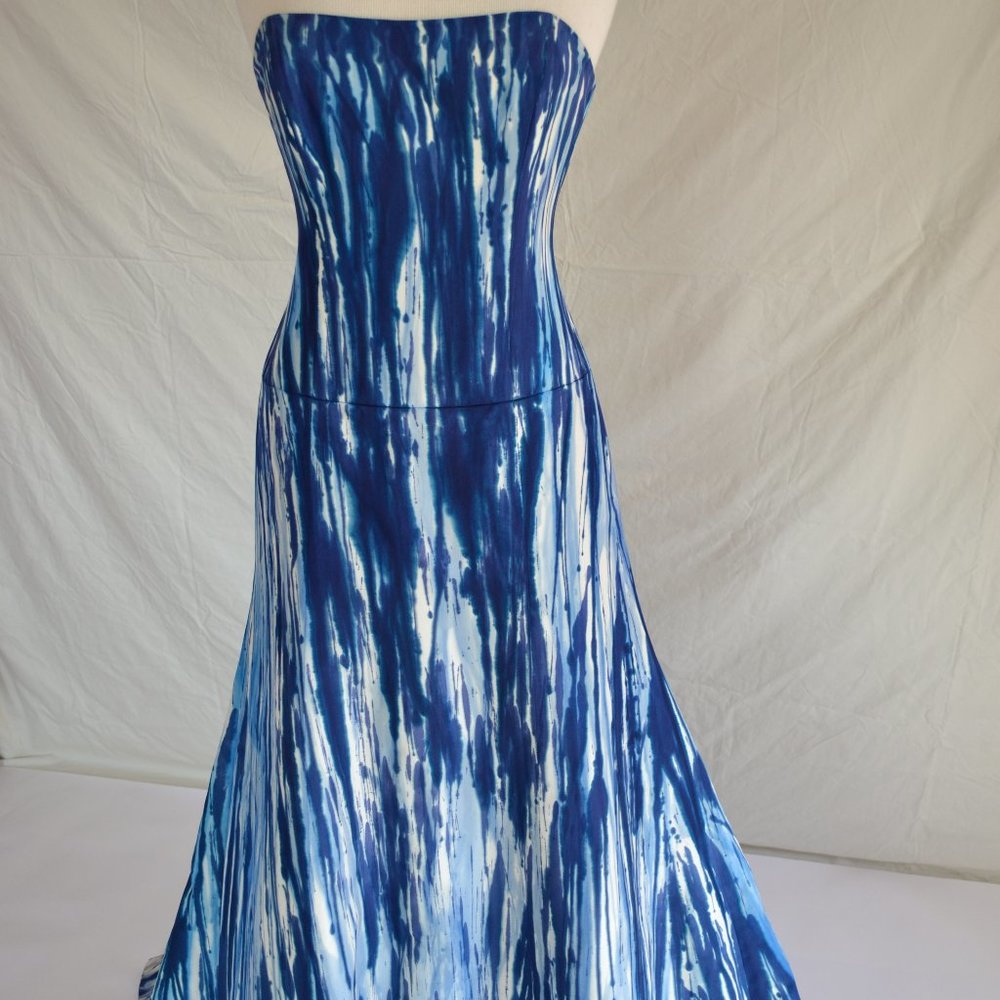 NEW silk Monique Lhuillier painted couture Wedding Dress white blue ivory tiedye - Picture 15 of 16